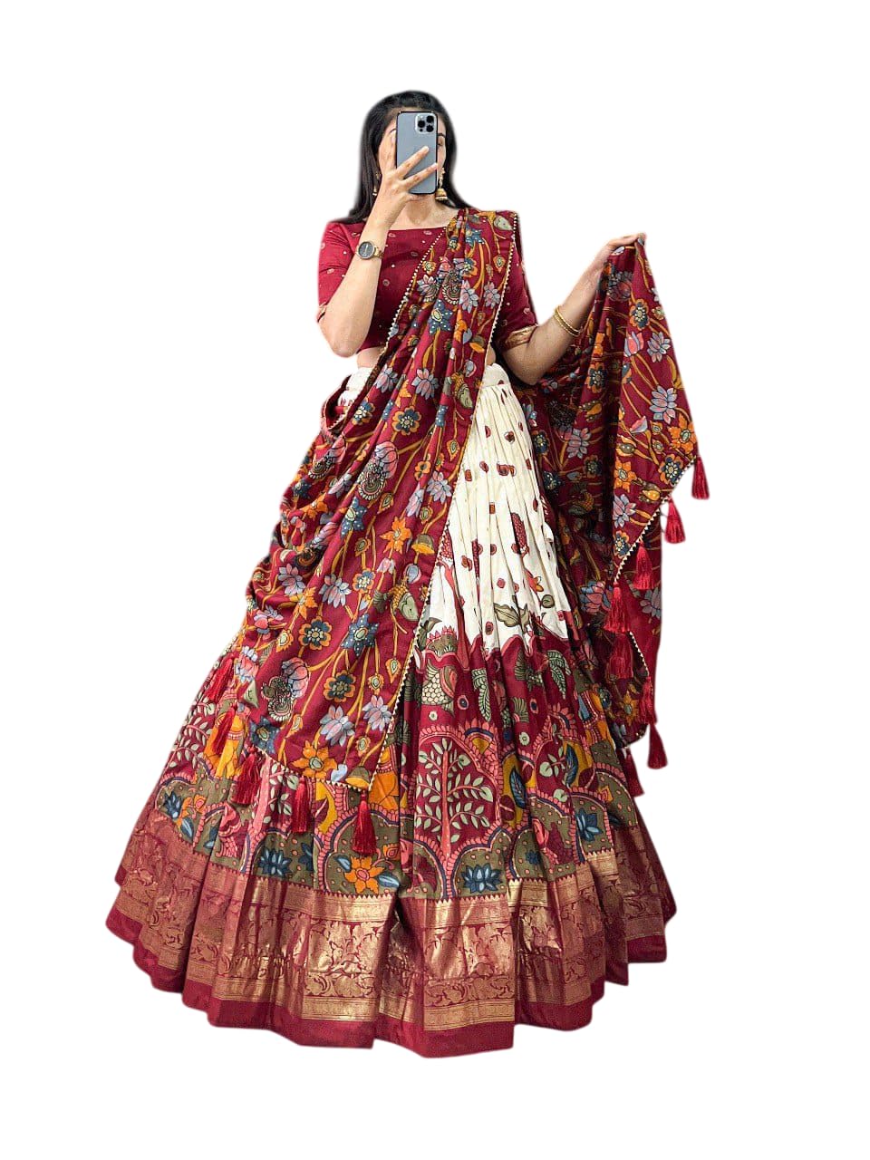 Women’s Pure Dolla Tusser Silk Chaniya Choli Set with Foil Print Work, Stitched Lehenga with 3 Meter Flair, Heavy Lining & Canvas Support, Unstitched Blouse Piece and Resham-image-32