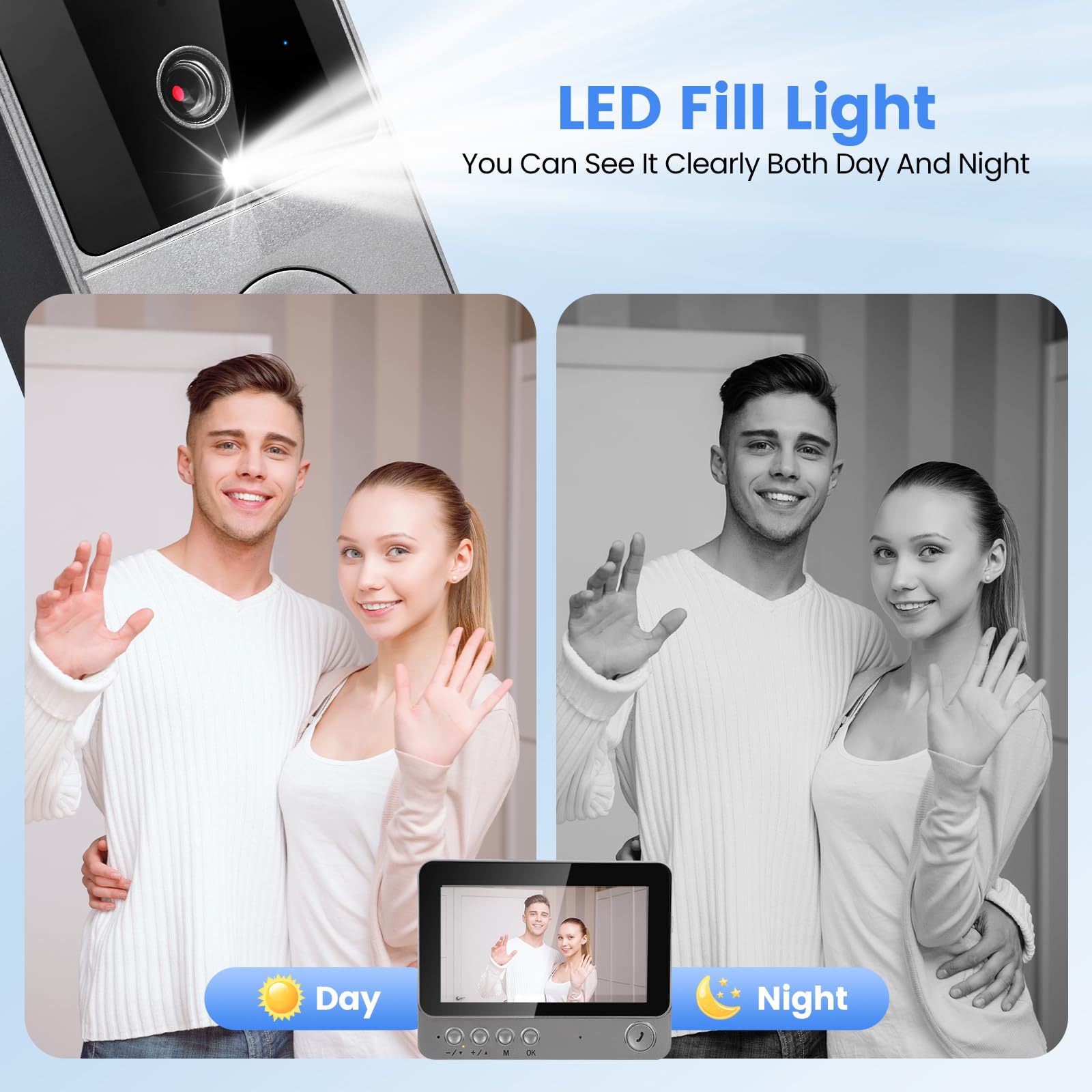 Sonnette sans Fil avec Caméra IP65 Extérieure 1080P HD Écran 4.3" 2.4G Audio Bidirectionnel Vision Nocturne