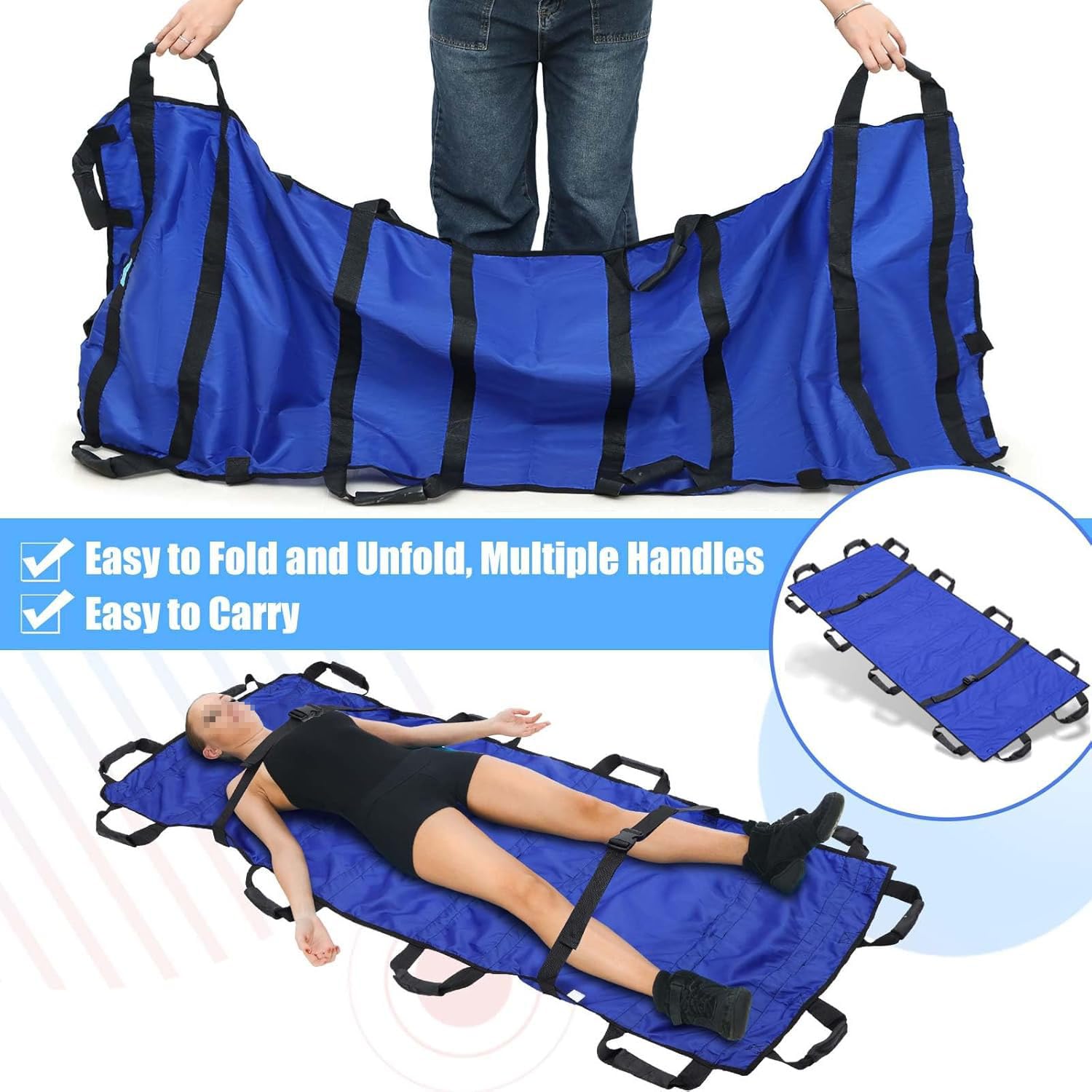 Brancard Souple Pliable, Brancard pour Grand Chien 12 PoignéEs, pour HôPital, Lieux De Sport, Ambulance, CivièRe MéDicale Fournitures De Soins pour Handicapés,Bleu