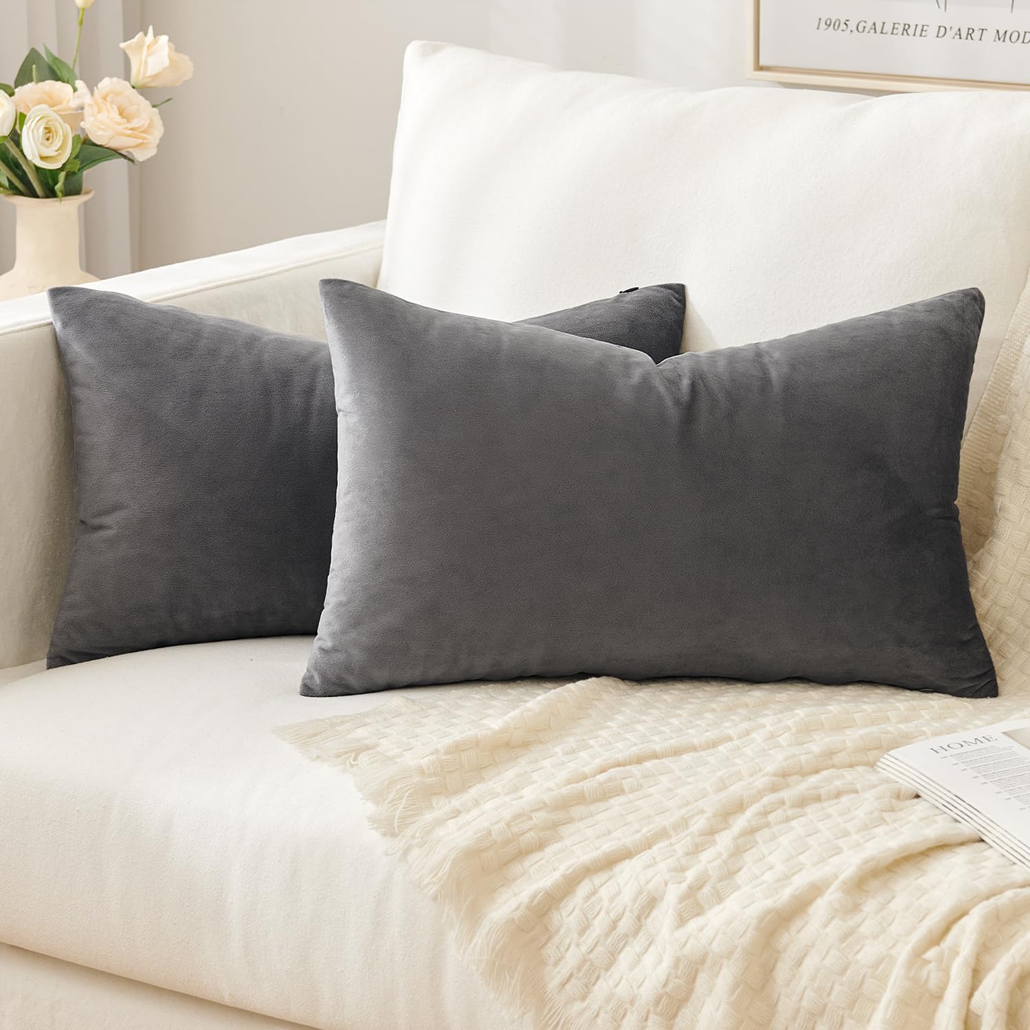 Slozzi 2er Set Samt Kissenbezüge Haushalt Dekokissen Dekorative Kissenhülle Weich Sofakissen für Sofa Schlafzimmer Wohnzimmer