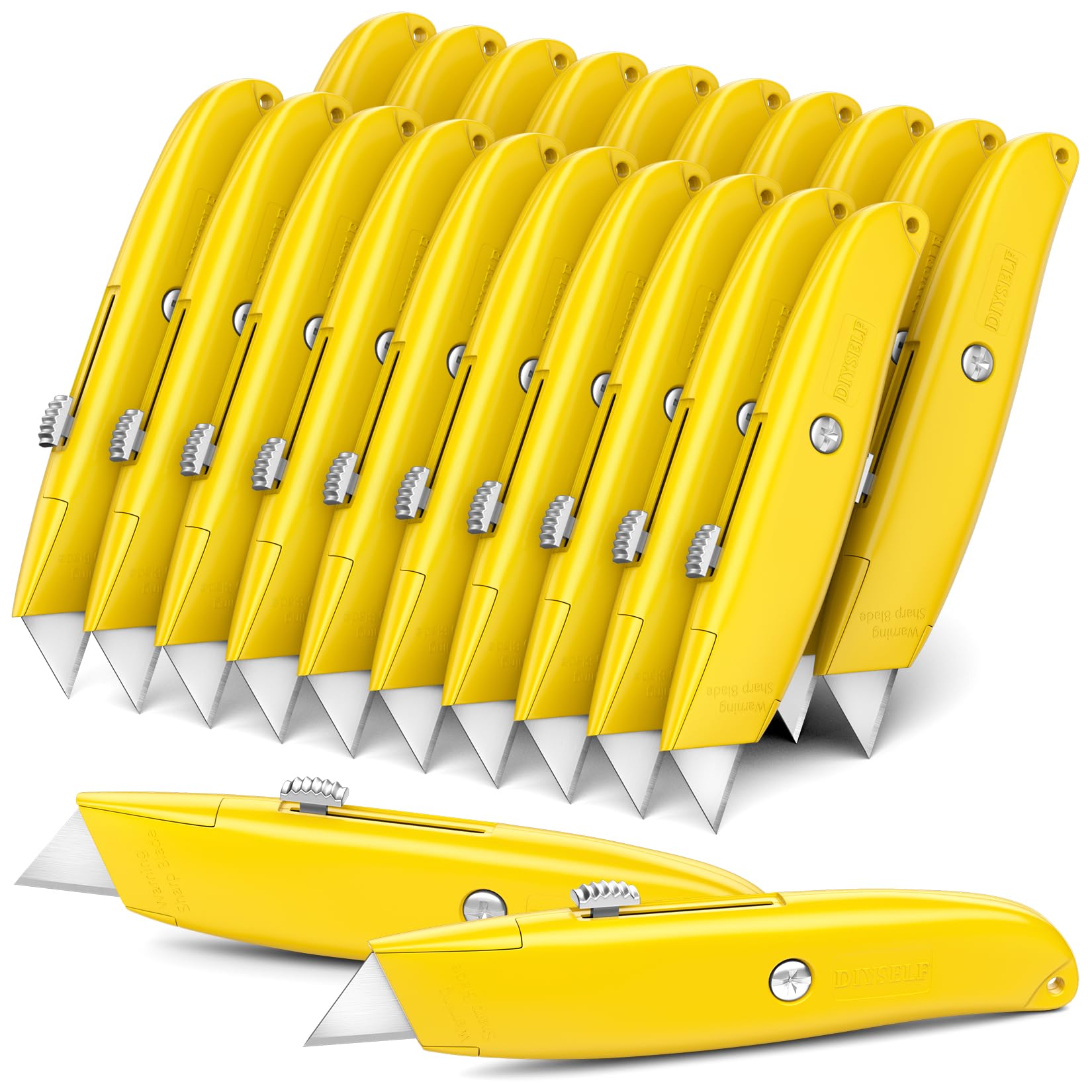 DIYSELF 20 Pack Utility Knife, Heavy Duty Razor Box Cutter Retractable