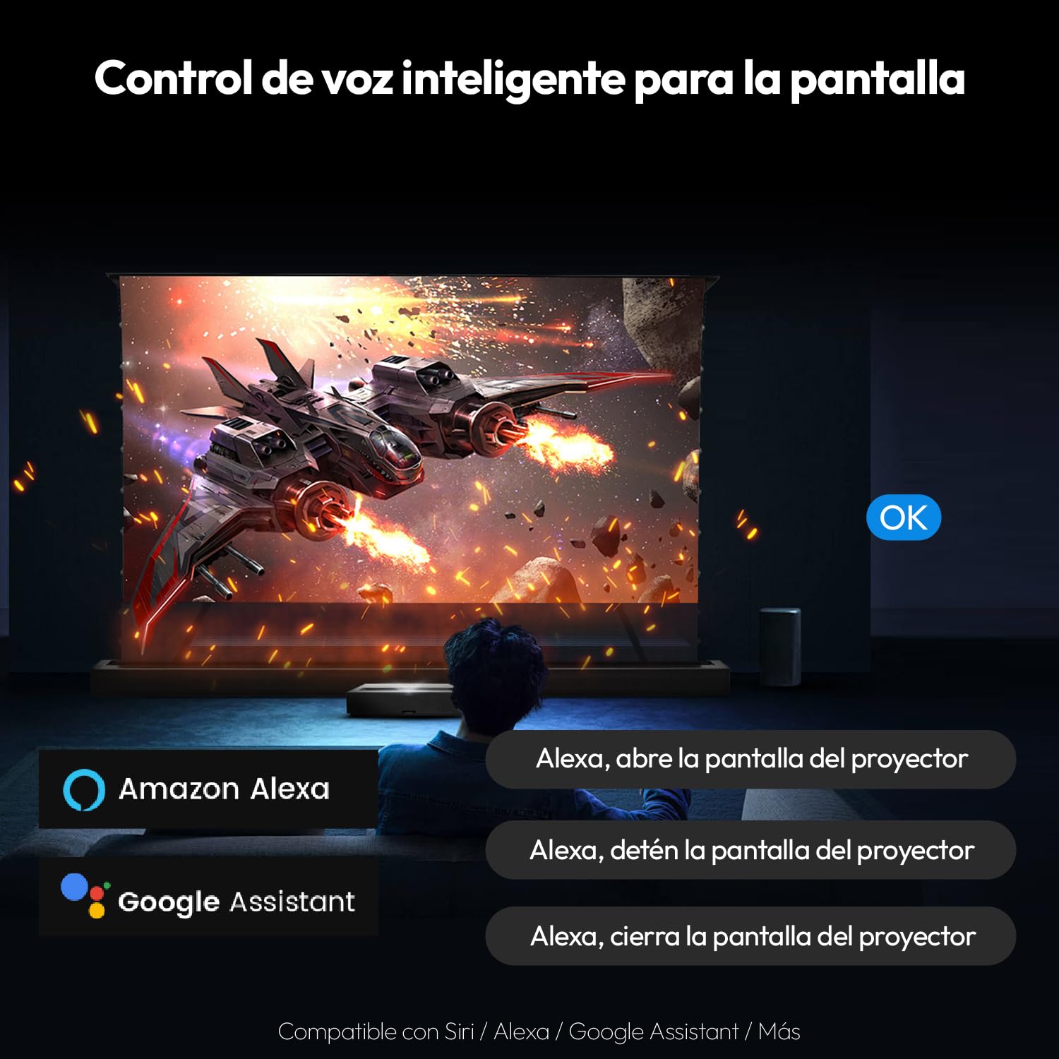 Pantalla de Proyección Motorizada 100 Pulgadas ALR CLR para Proyector de Tiro Ultracorto, Eléctrica de Suelo, 4K/8K UHD, 95% Rechazo de Luz Ambiental, Sin Instalación