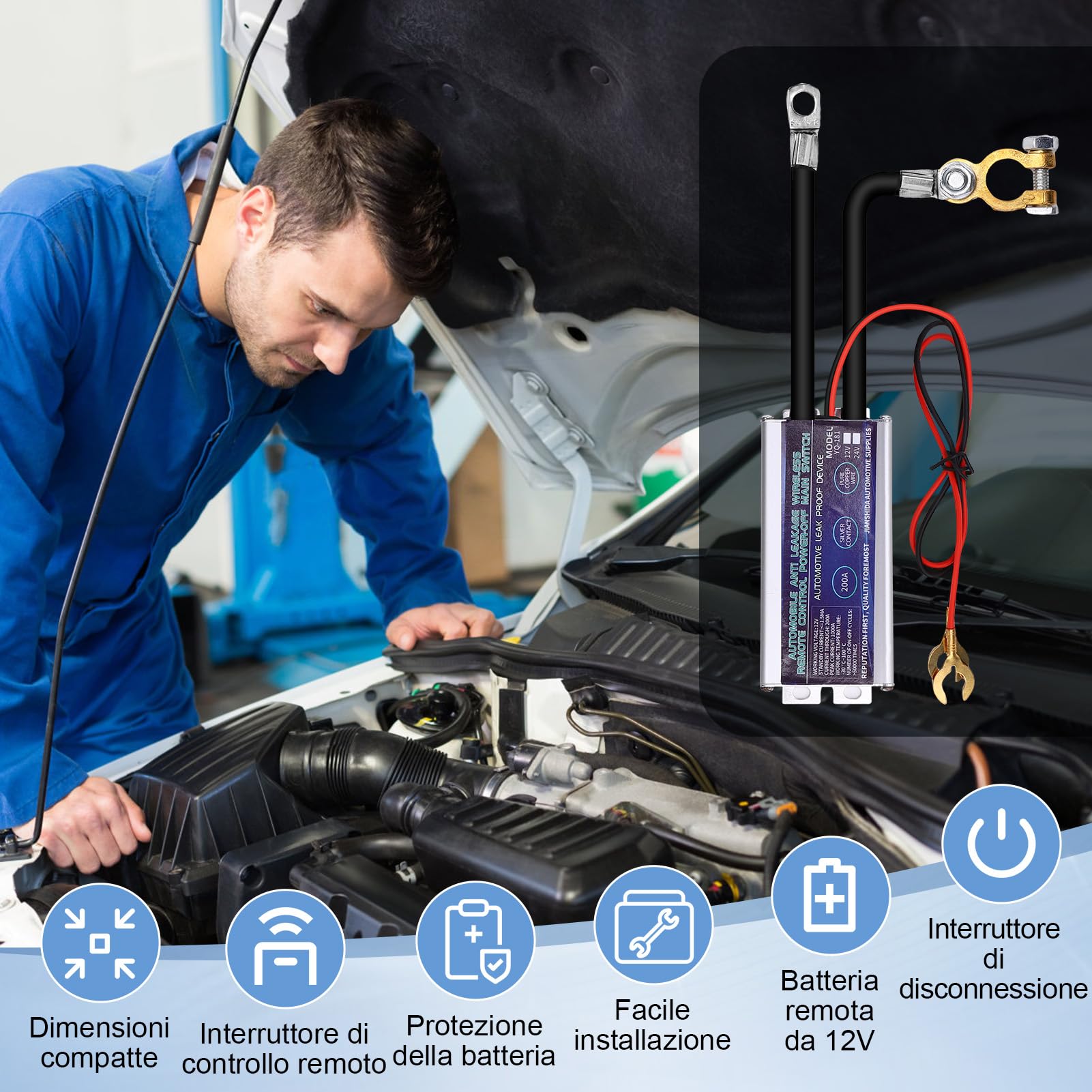 Interruttore di Stacca Batteria 12V, 200A Stacca Batteria per Auto con Telecomando, Staccabatteria Antifurto con Involucro in Lega di Alluminio per auto, camion, barca,