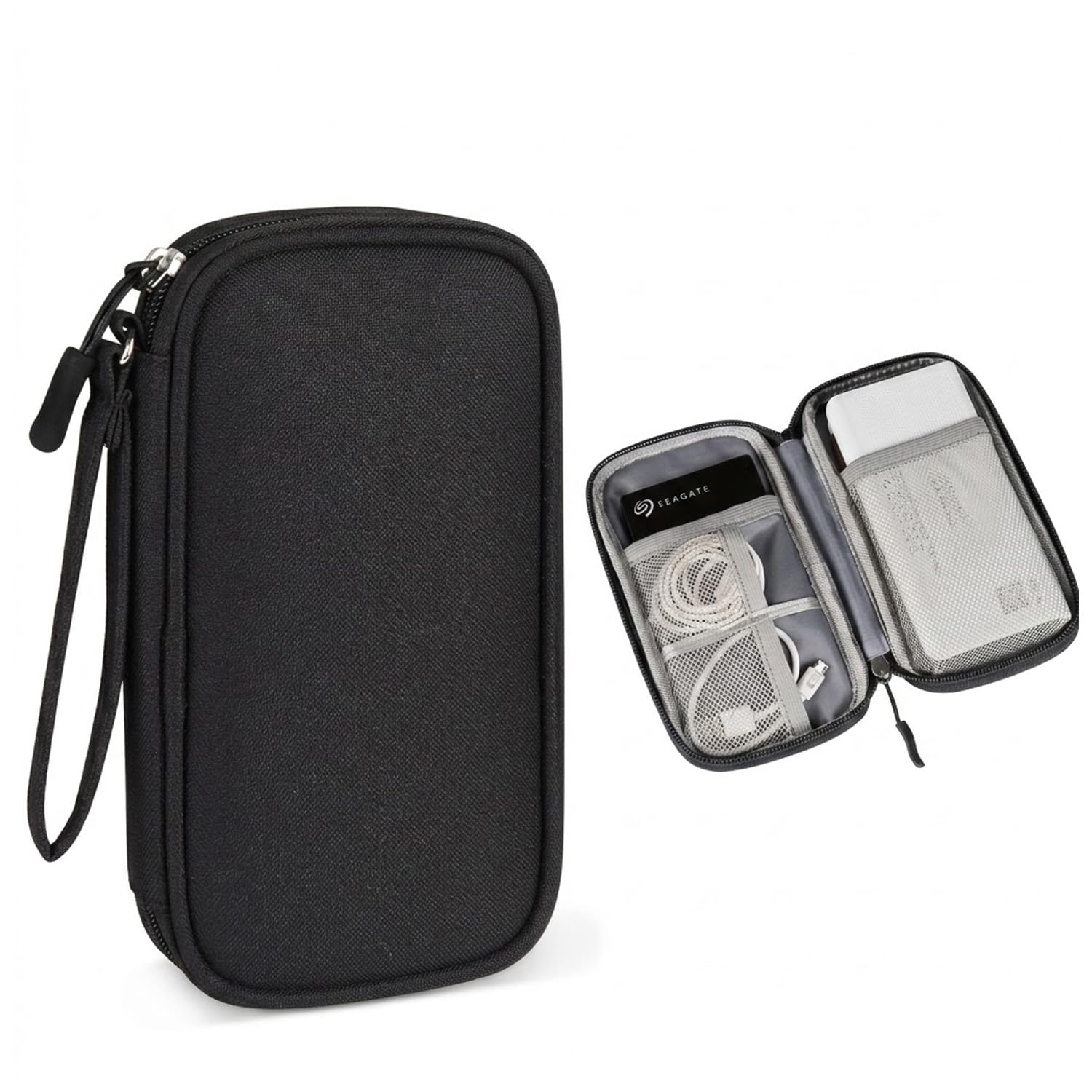 Travel Cable Organiser Bag Portable Electronics Travel Organizer Tech Pouch Universal Cord Cable Pouch with Multiple Compartments for Cables Power Bank Earphones USB Drives (Single-Layer Black)