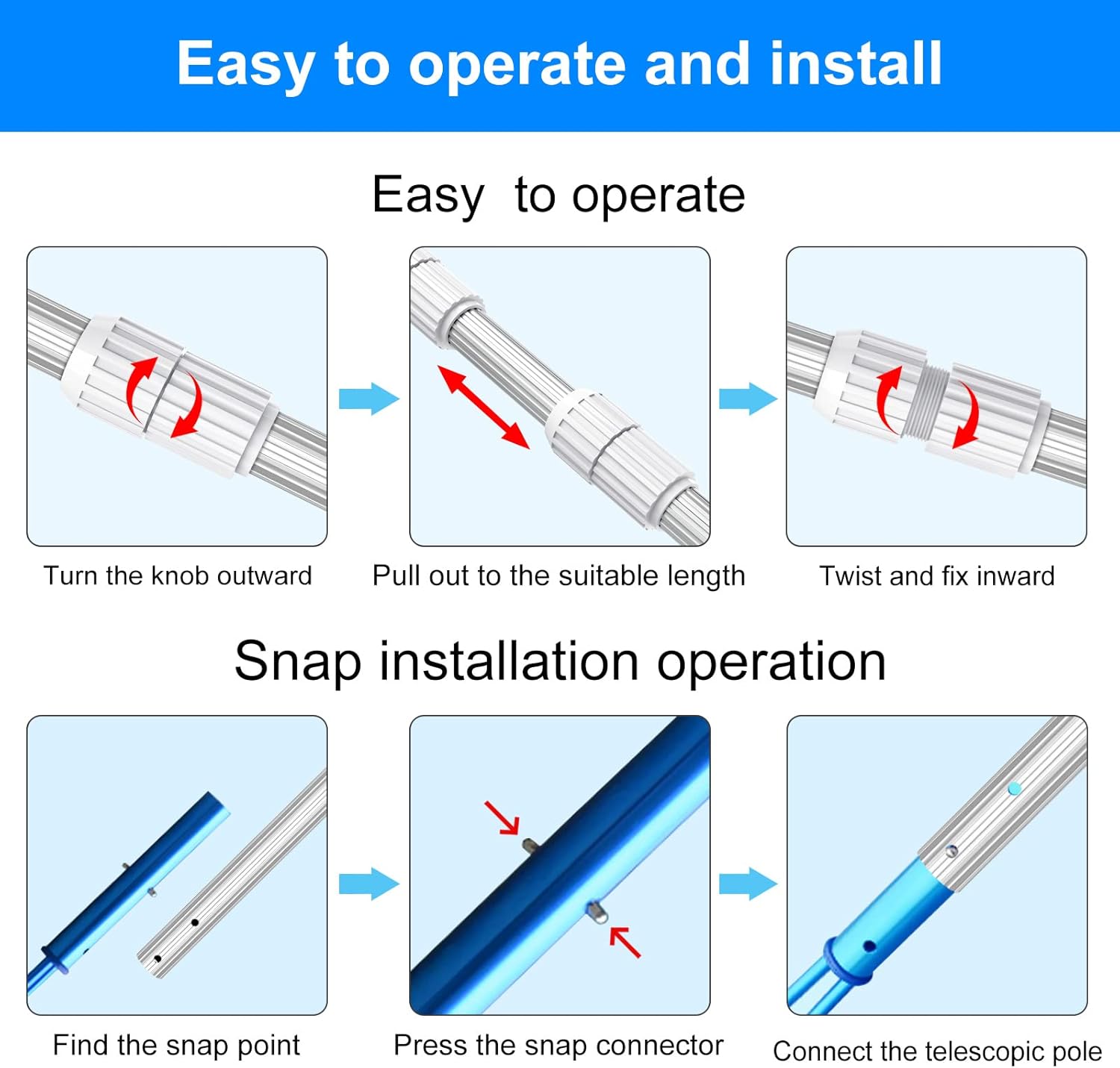 ARLBA Upgraded Professional 16.5 Feet Swimming Pool Pole Telescopic Aluminum Thicken 1.30mm Adjustable Fits Skimmer Net Rake Vacuum Head Brush Pool Cleaning Equipment Heavy Duty -Universal Fit 1-1/4 - Image 5