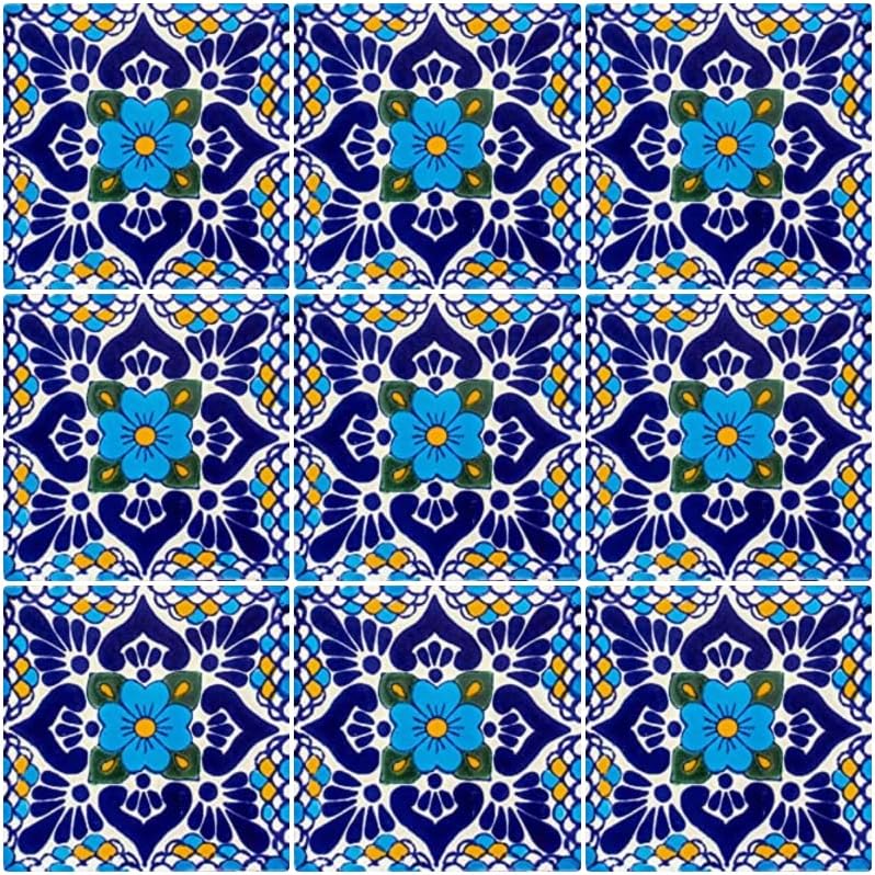 Ceramic Talavera Mexican Tile 4x4", 9 Pieces (NOT Stickers) A1 Export Quality! EX-104B