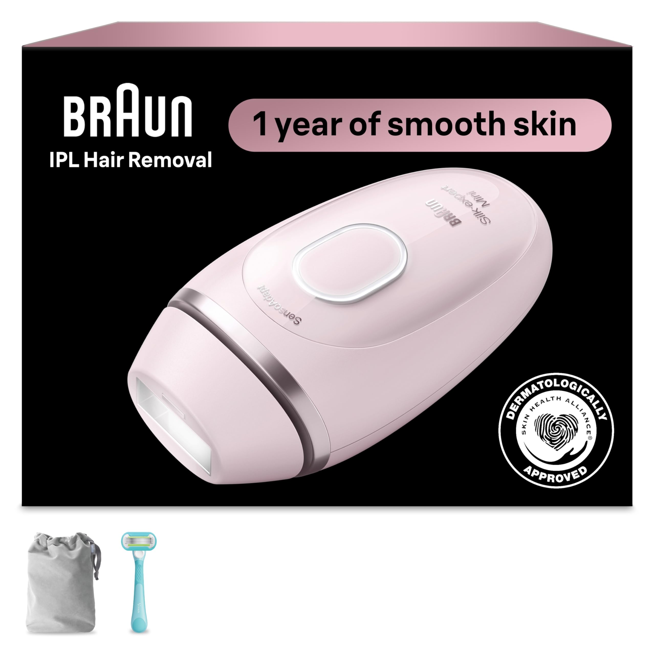 Braun Silk-Expert Mini IPL1111 Corded IPL Hair Removal Device, At Home Laser Hair Removal for Women and Men, 1 Pouch, 1 Venus Razor