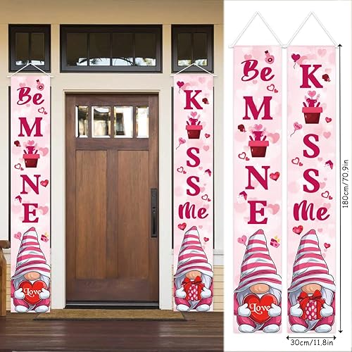 Miniatura 6 de Cartel de feliz día de San Valentín letras Kiss ME Be Mine para el día de San Valentín cartel de porche con patrón de caja de regalo de corazón de