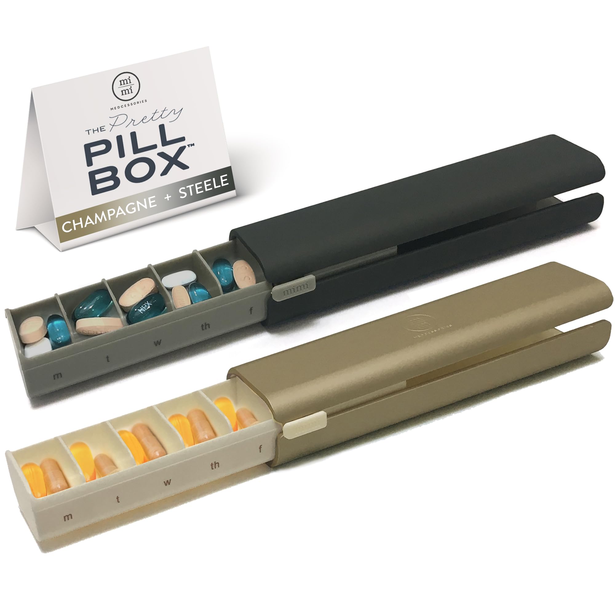 Mimi Medcessories 7 Day Pretty Pillbox Organizer Combo - Modern Stylish Perfect for Any Kinds of Pills -