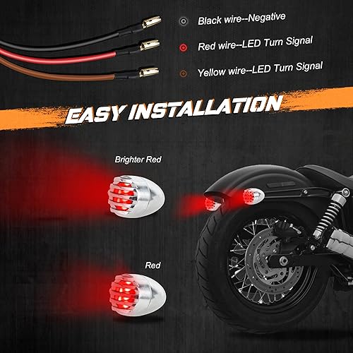 Miniatura 17 de NTHREEAUTO Parpadeadores para motocicleta, luces LED de aluminio impermeables con bala, luz indicadora trasera roja compatible con motocicletas