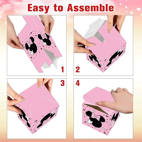 Miniatura 3 de Hbavfihnbg 12 cajas de regalo para fiesta de ratón de dibujos animados rosados, bolsas de regalo de fiesta de ratón rosa para niños, decoración de