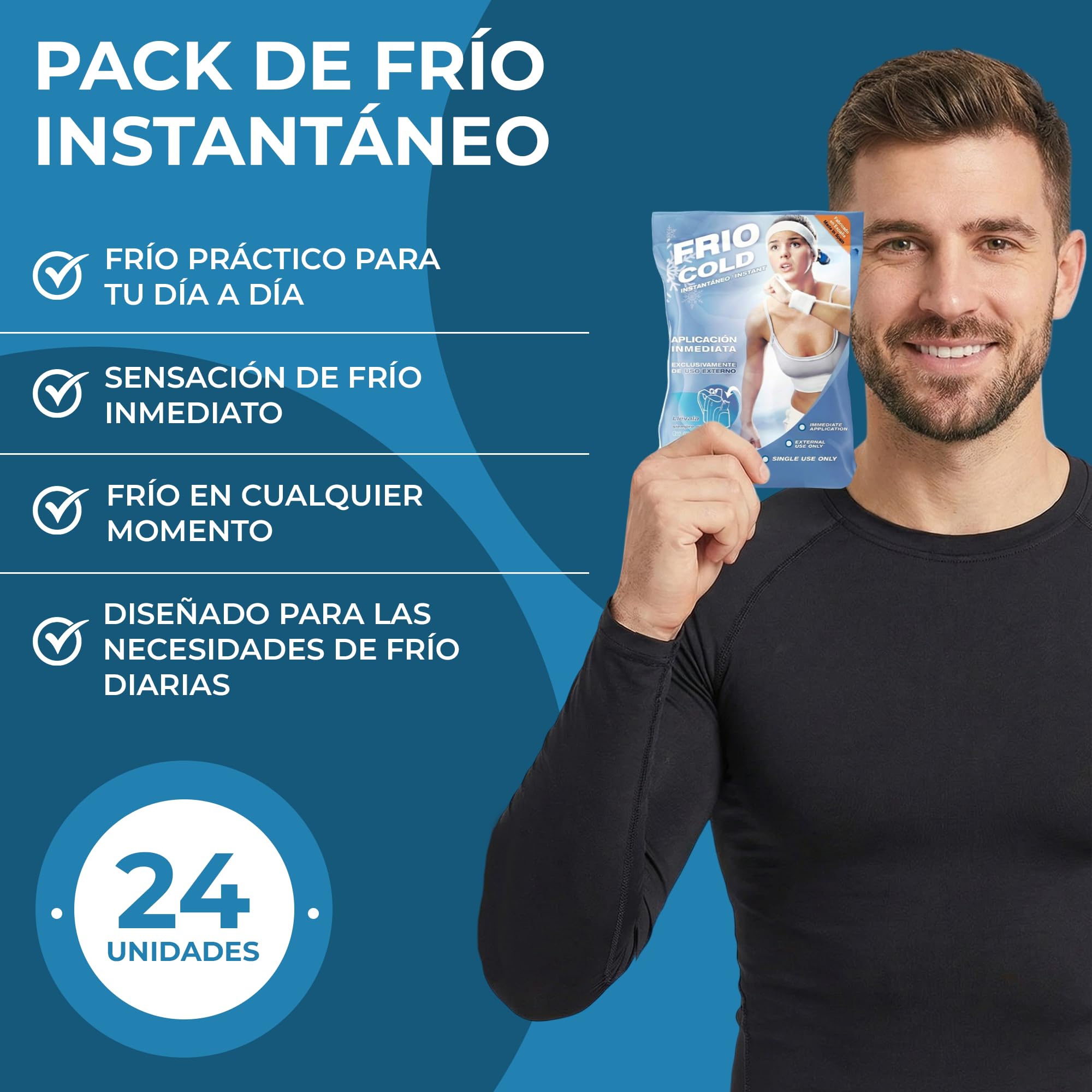 Bolsa de Frío Instantáneo. Bolsa Higiénica de Un Solo Uso. Sensación Rápida e Inmediata para uso externo. Compresas de Frío Multiusos. 14x19 cm. 24 Unidades