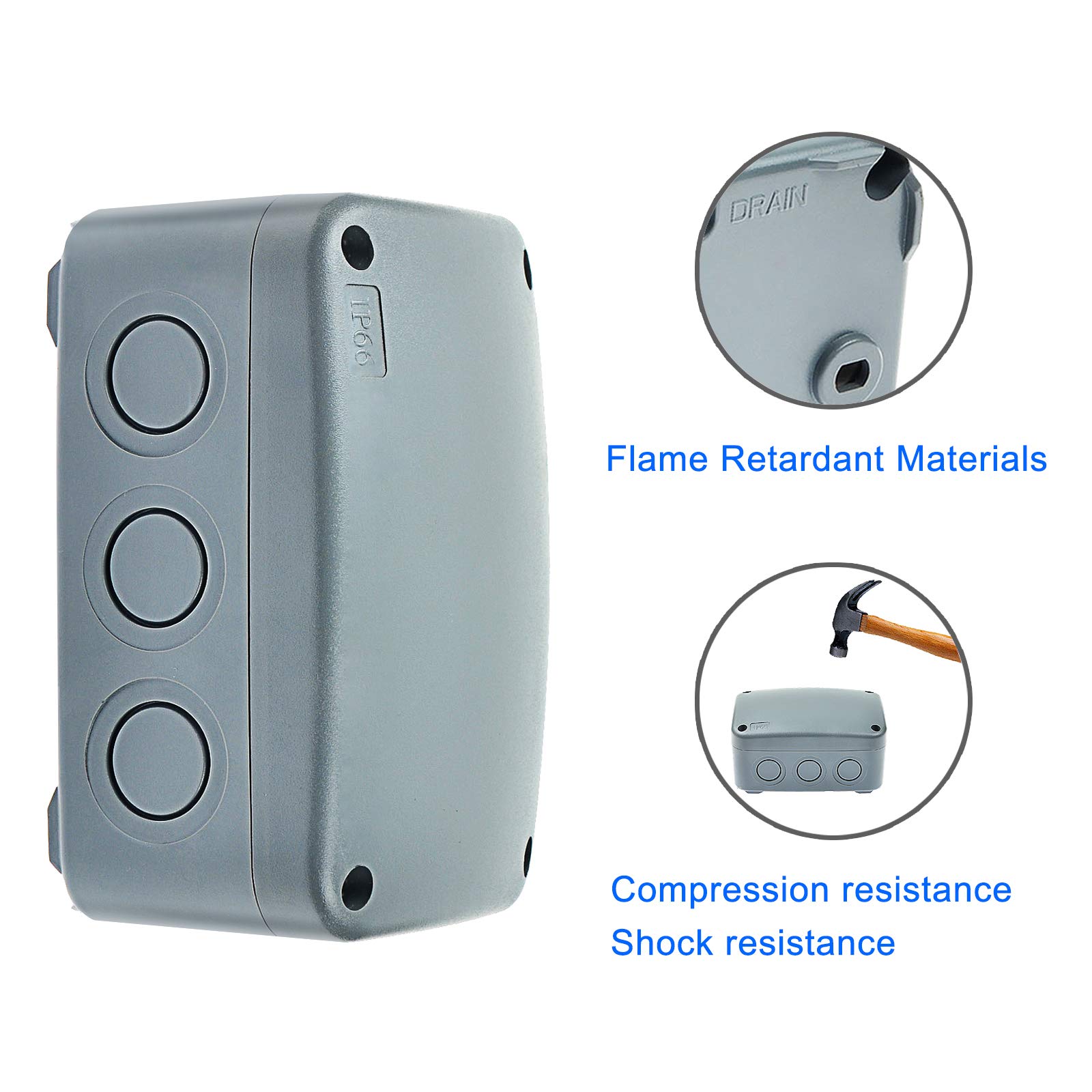 Nineleaf IP66 Waterproof Electrical Junction Box With Cable Glands (Grey) - View #7