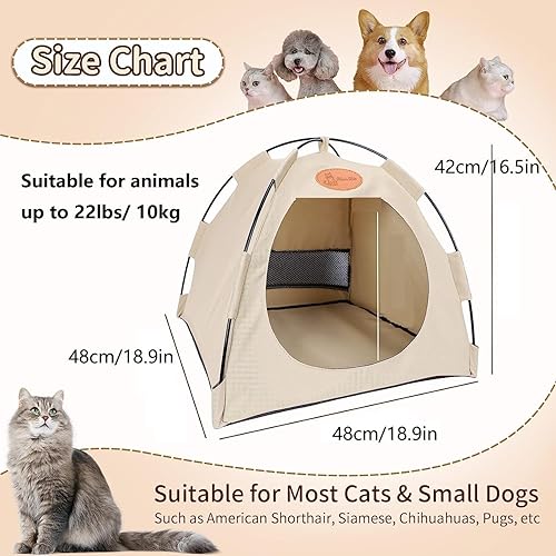 Miniatura 2 de Camas para gatos, tienda de campaña para interiores y exteriores con 10 juguetes, extraíble antideslizante, cueva para gatos, beige, plegable,