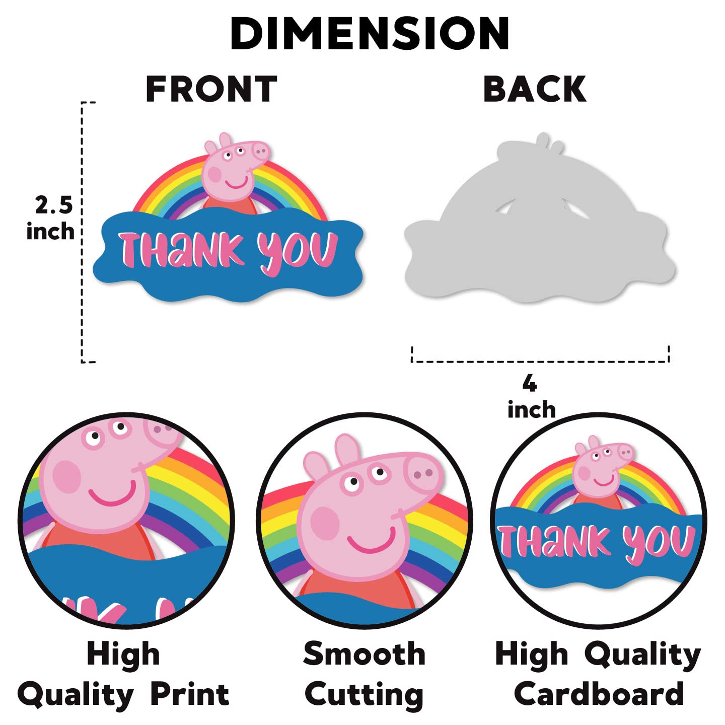 Festiko® Cartoon Pig Thank You Cards (24 Pcs), Theme Birthday Supplies, Return Gifts for Kids, Gift Accessories, Party Items, Cartoon Pig Stationary Supplies - Image 3 thumbnail