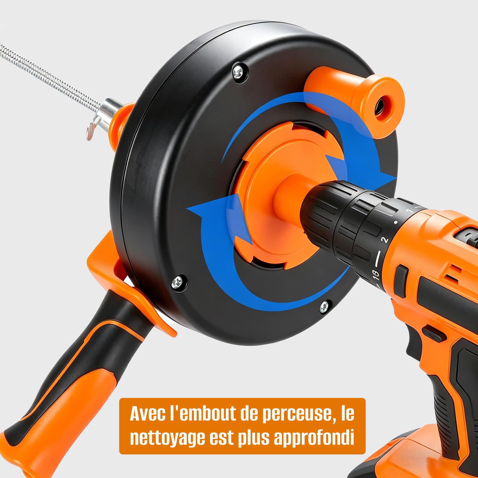 Spirale de nettoyage de canalisations de 13 m, spirale de débouchage en spirale, avec embout de perçage et gants imperméables pour un nettoyage des tuyaux respectueux de l'environnement, pour cuisine