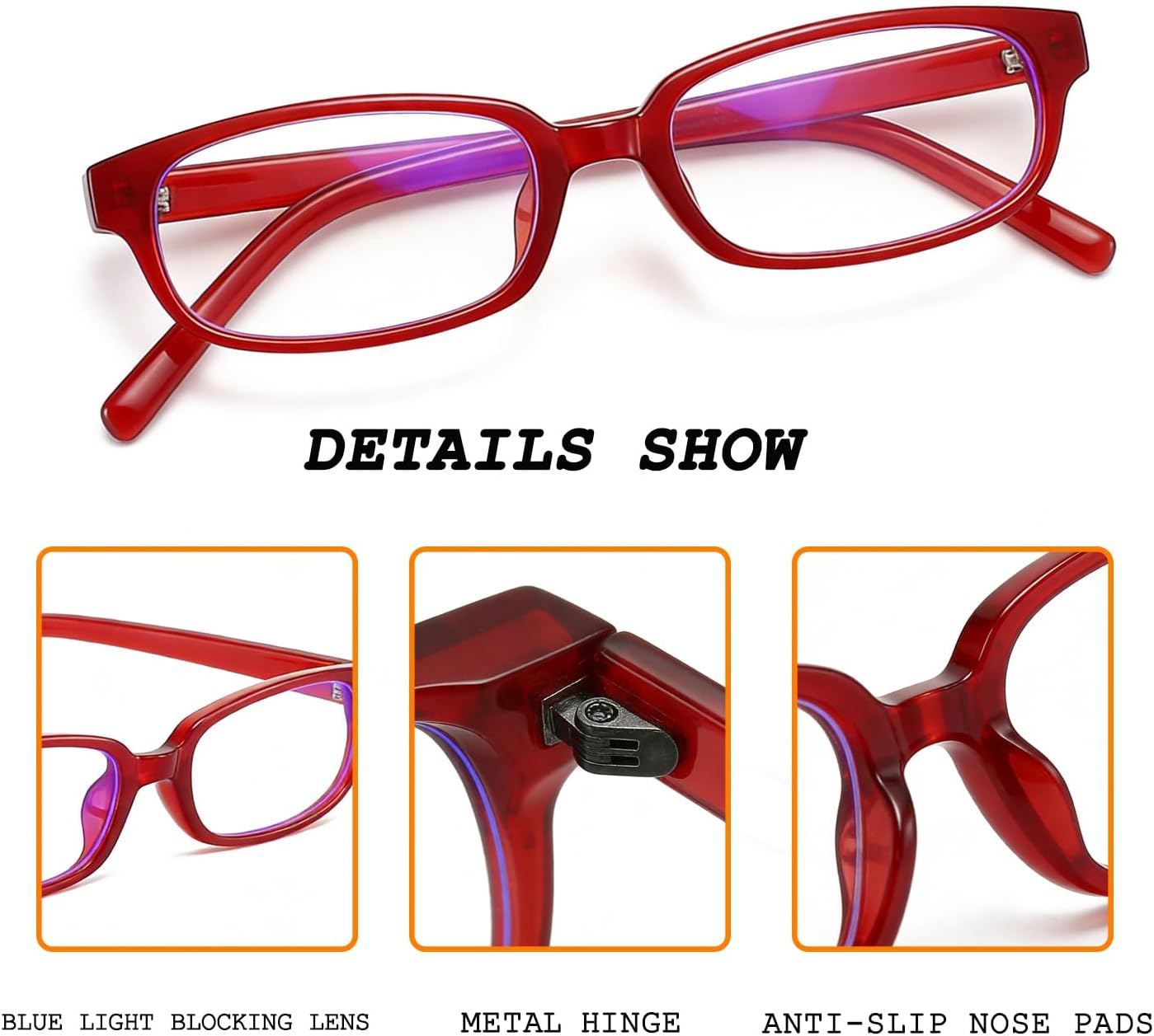 HJSTES Retro Clear Rectangle Glasses for Women Men Fake Blue Light Blocking Lens Narrow Frame Non Prescription Eyeglasses - Image 5