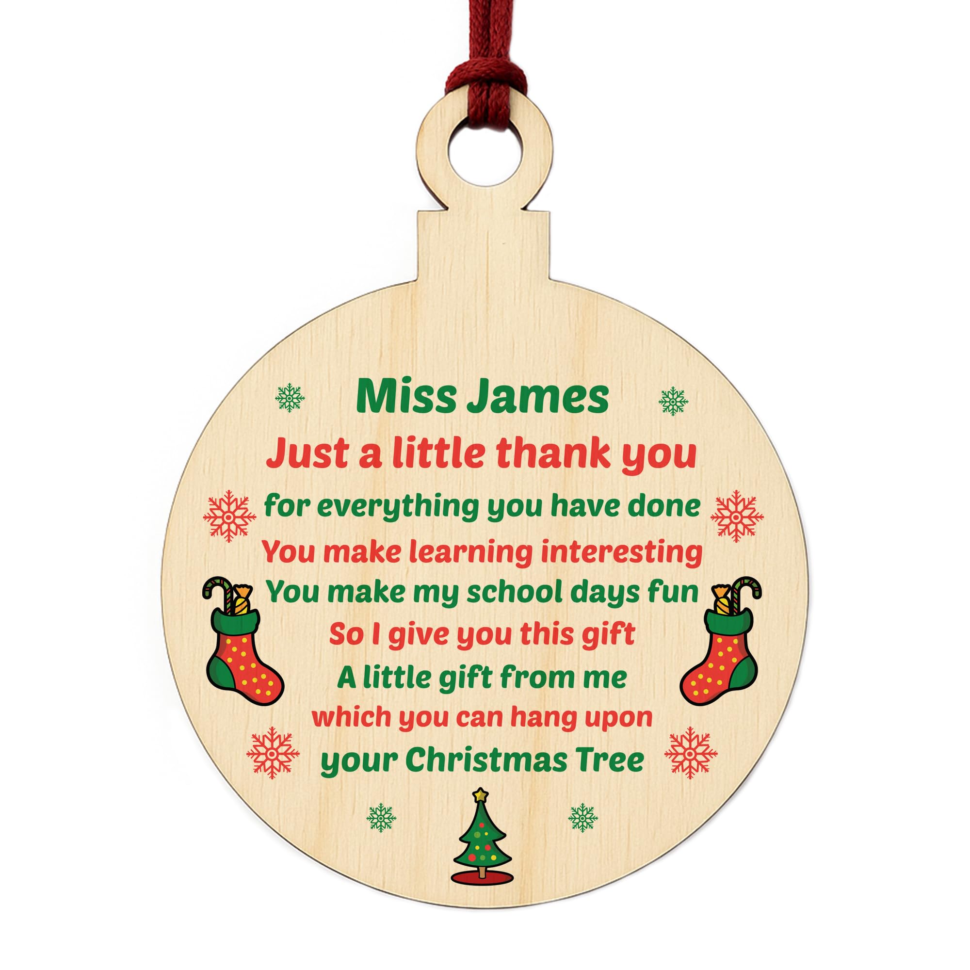 For Teacher Teaching Assistant Wood Bauble Thank You Decoration