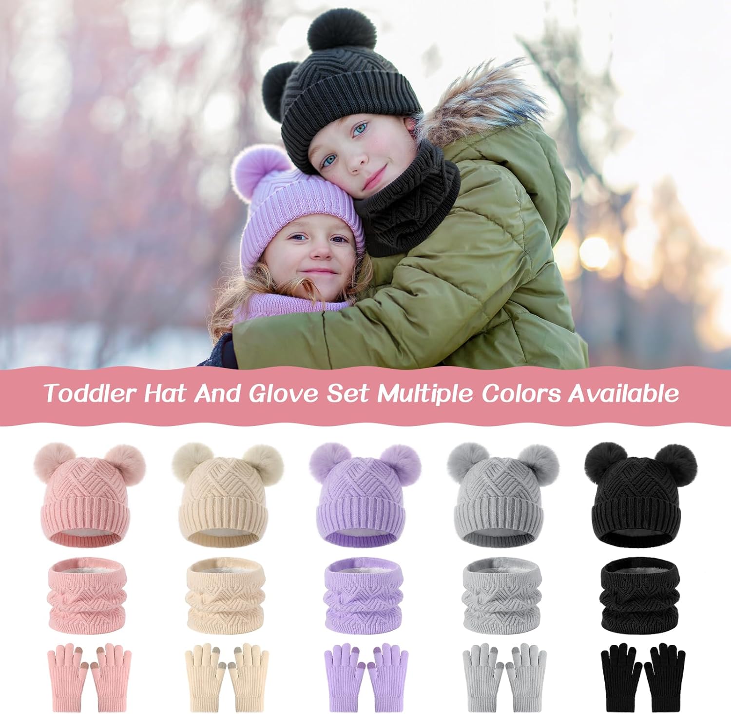 Kids Winter Hat Gloves Scarf Set - Girls Toddler Hats Beanie, Children Thick Neck Scarf, Kids Warm Toddler Gloves - Image 8