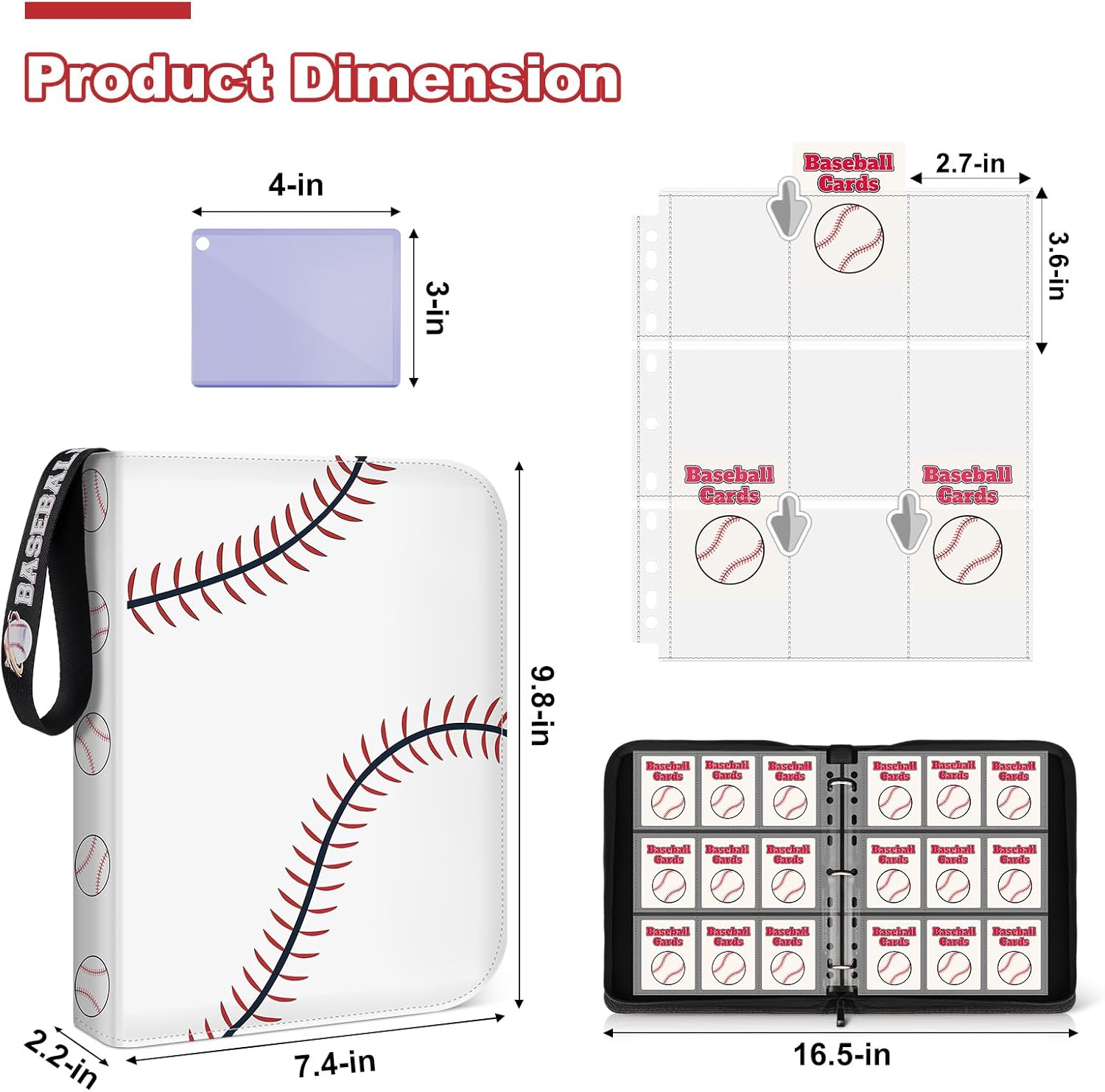 Mlikero Baseball Card Binder 720 Pocket, Trading Card Binder with Card Display Design, Premium Card Holder with Sports Pattern Wristband Compatible with Baseball Cards 2026