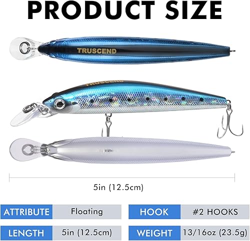 Miniatura 63 de TRUSCEND - Señuelos de pesca para agua dulce y salada, señuelo realista para trucha lubina, de hundimiento lento, regalos de pesca increíbles
