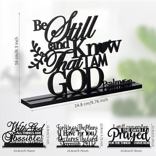 Miniatura 2 de Blulu Paquete de 4 decoraciones inspiradoras de mesa inspiradoras de madera con versículos bíblicos de fe cristiana, centros de mesa negros