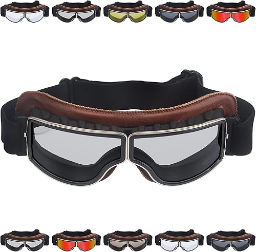 Peicees Gafas Vintage para Motocicleta Gafas de Aviador Gafas de Casco de Piloto Gafas de Equitación Motocross Bicicleta de Montaña Scooter ATV