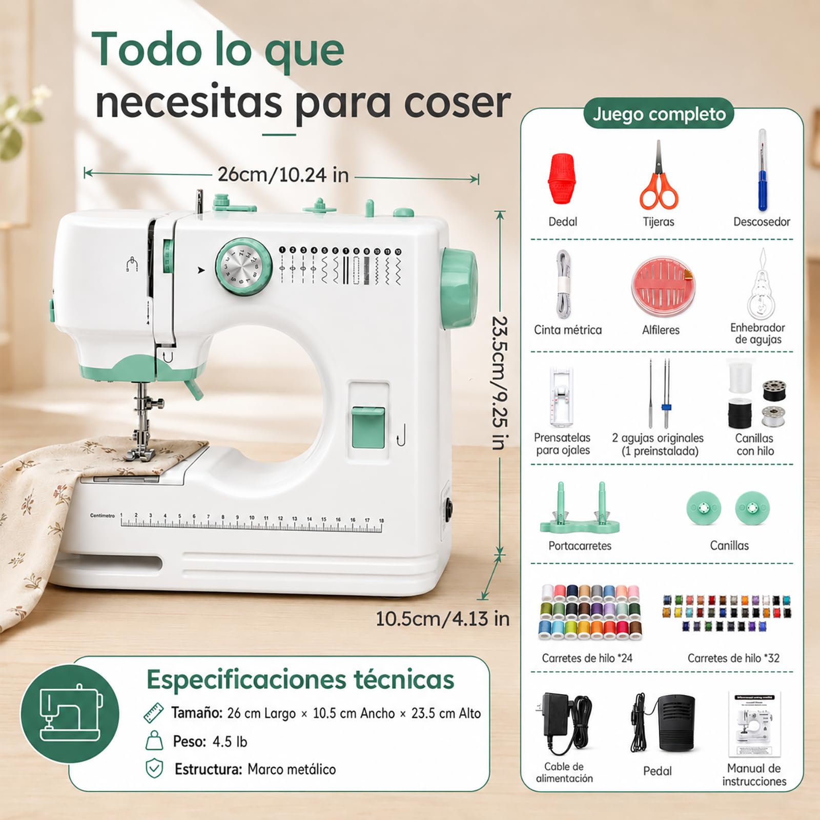 Maquina de Coser Principiante,Maquina de Costura con Mesa de Extensión