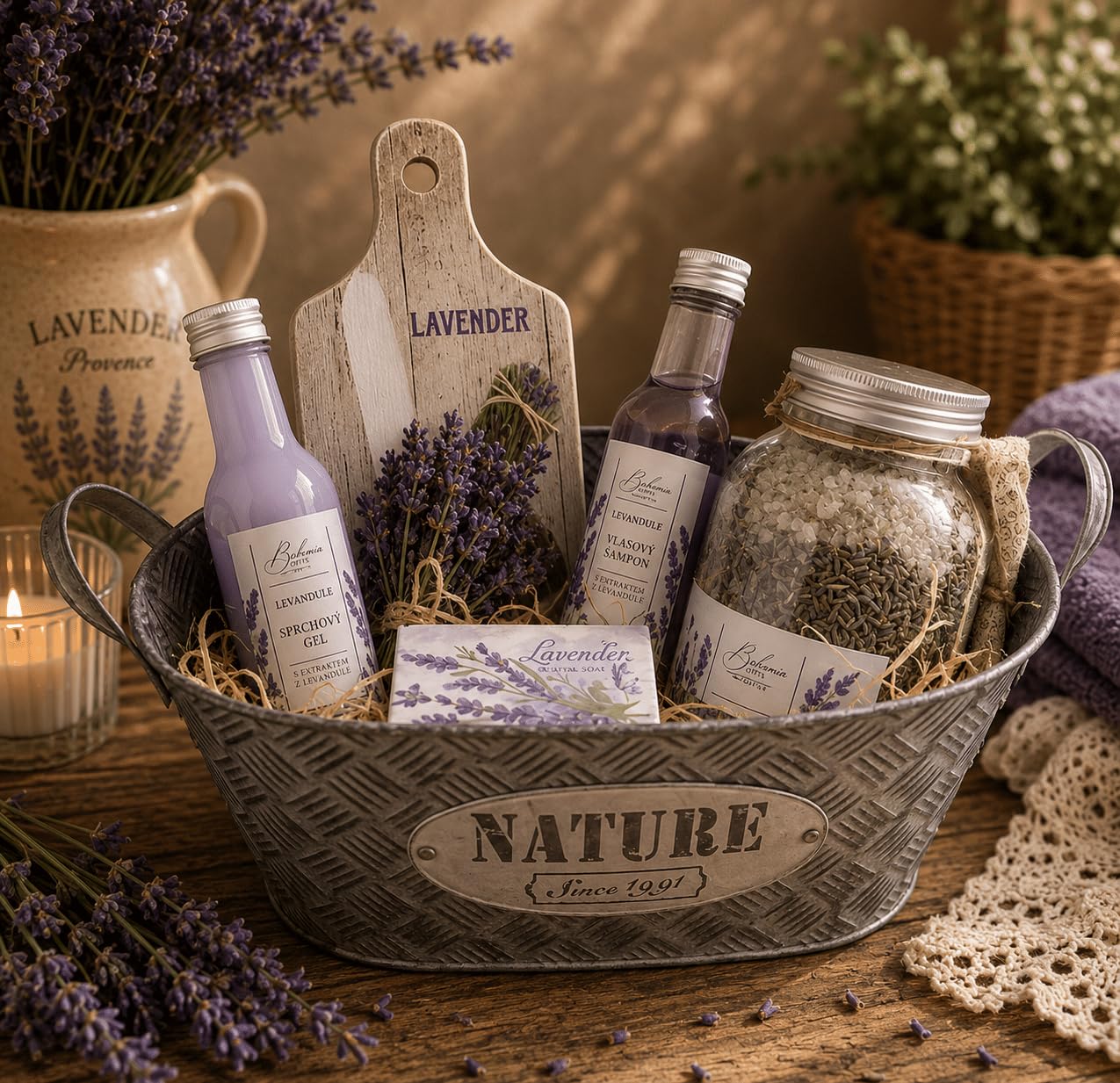 Bohemia Gifts Caja de regalo de lata de lavanda