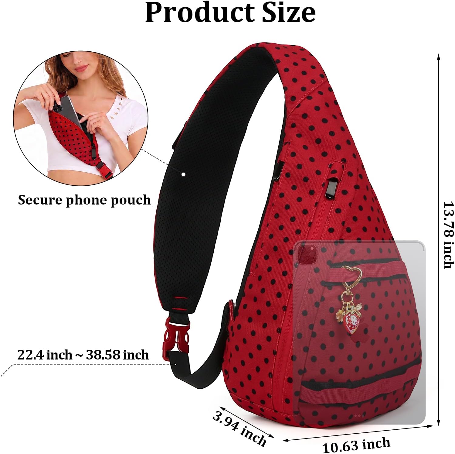 Polka Dot Crossbody Bag for Women Sling Bag with Strawberry Pendant image 5