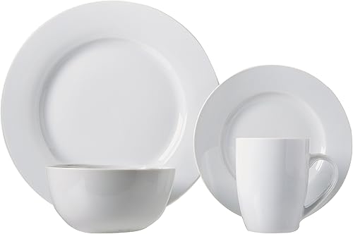 Miniatura 5 de Amazon Basics Juego de vajilla de porcelana de 16 piezas con platos, cuencos y tazas, servicio para 4 personas, color blanco
