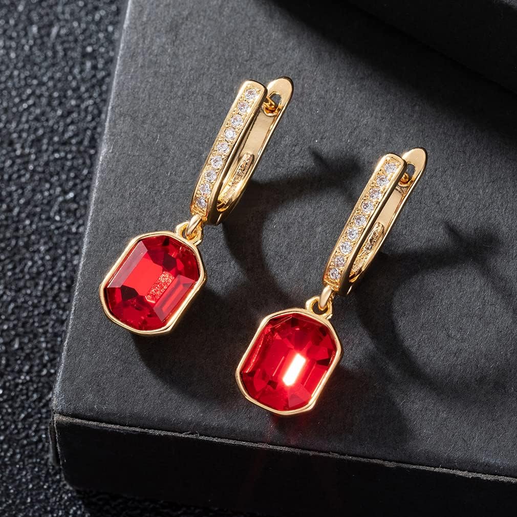 Austrian Crystal Octagon Leverback Drop Earrings for Women 14K Gold Plated Hypoallergenic Jewelry - Image 5