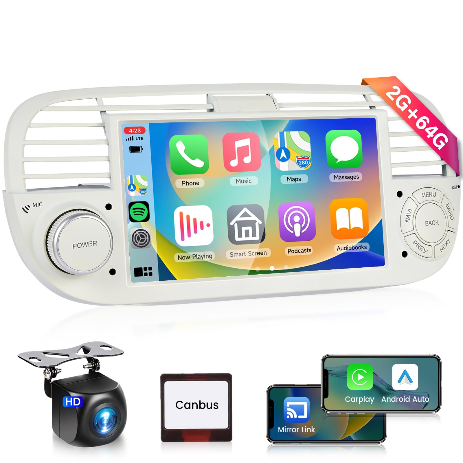 Android 13 Car Stereo for Fiat 500 2007-2015 with Wireless Carplay Android Auto