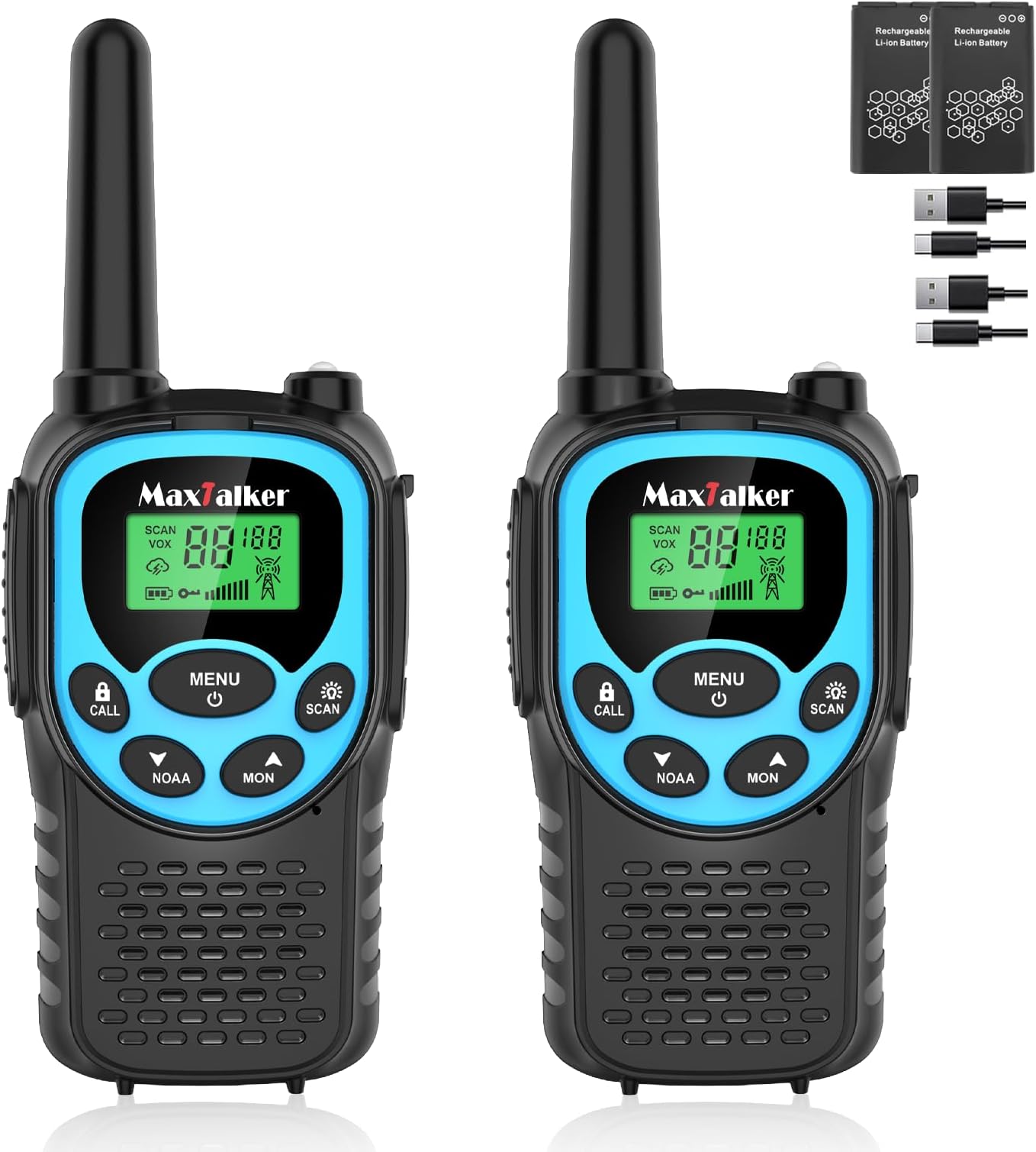 MaxTalker Walkie Talkies Long Range, FRS Two Way Radio (2-Pack, Blue)