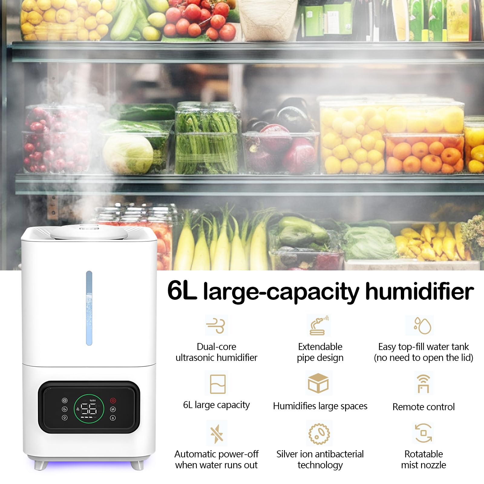 Humidificador de Aire para Plantas, Humidificador Ultrasónico Inteligente de llenado Superior con Humedad Ajustable y Temporizador