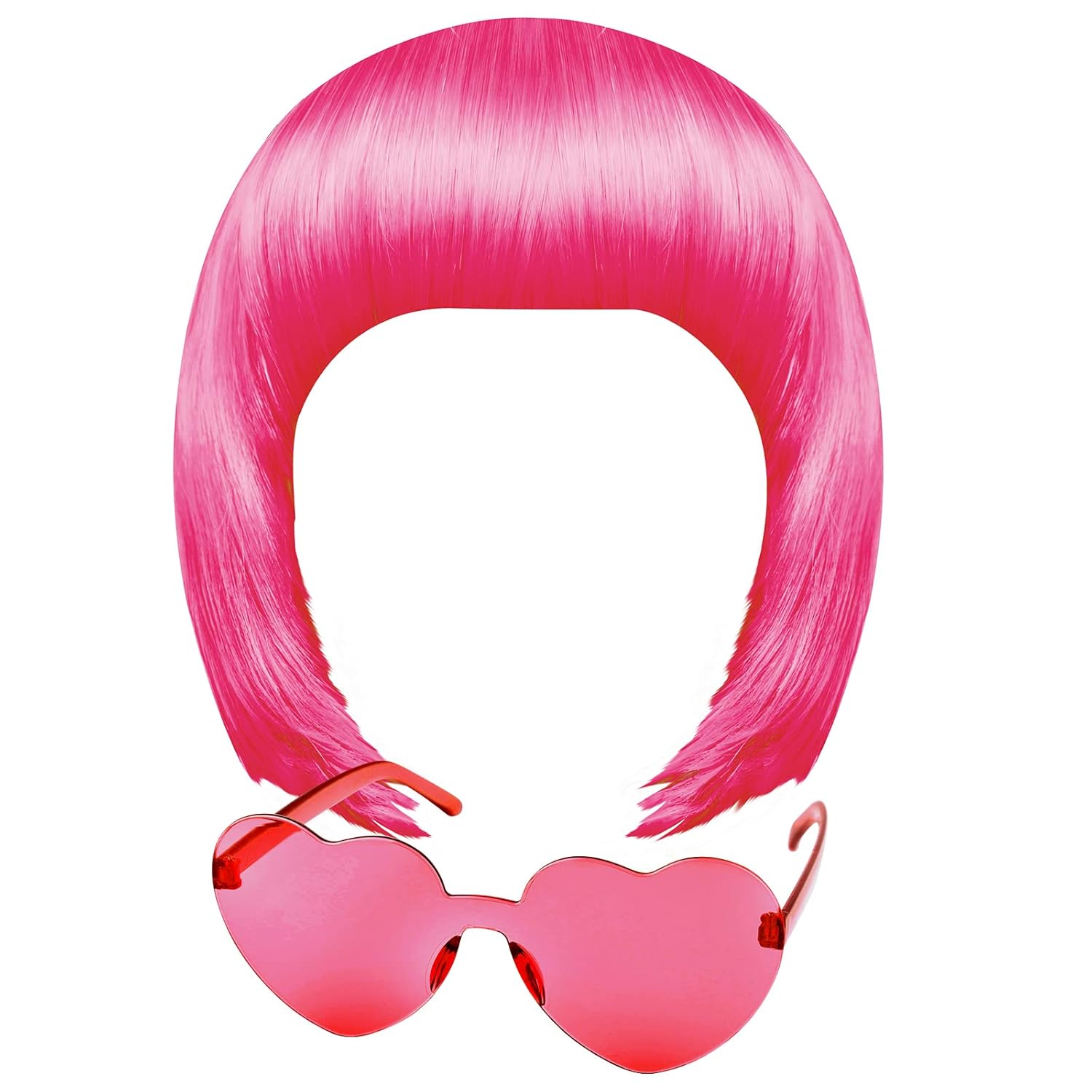 MIAHART Peach Red Short Bob Wig and Sunglass Set, Neon Colored Wigs Sunglass Pack Costume Colorful Cosplay Wigs Daily Party for Bachelorette Party Favors Halloween Decorations Supplies