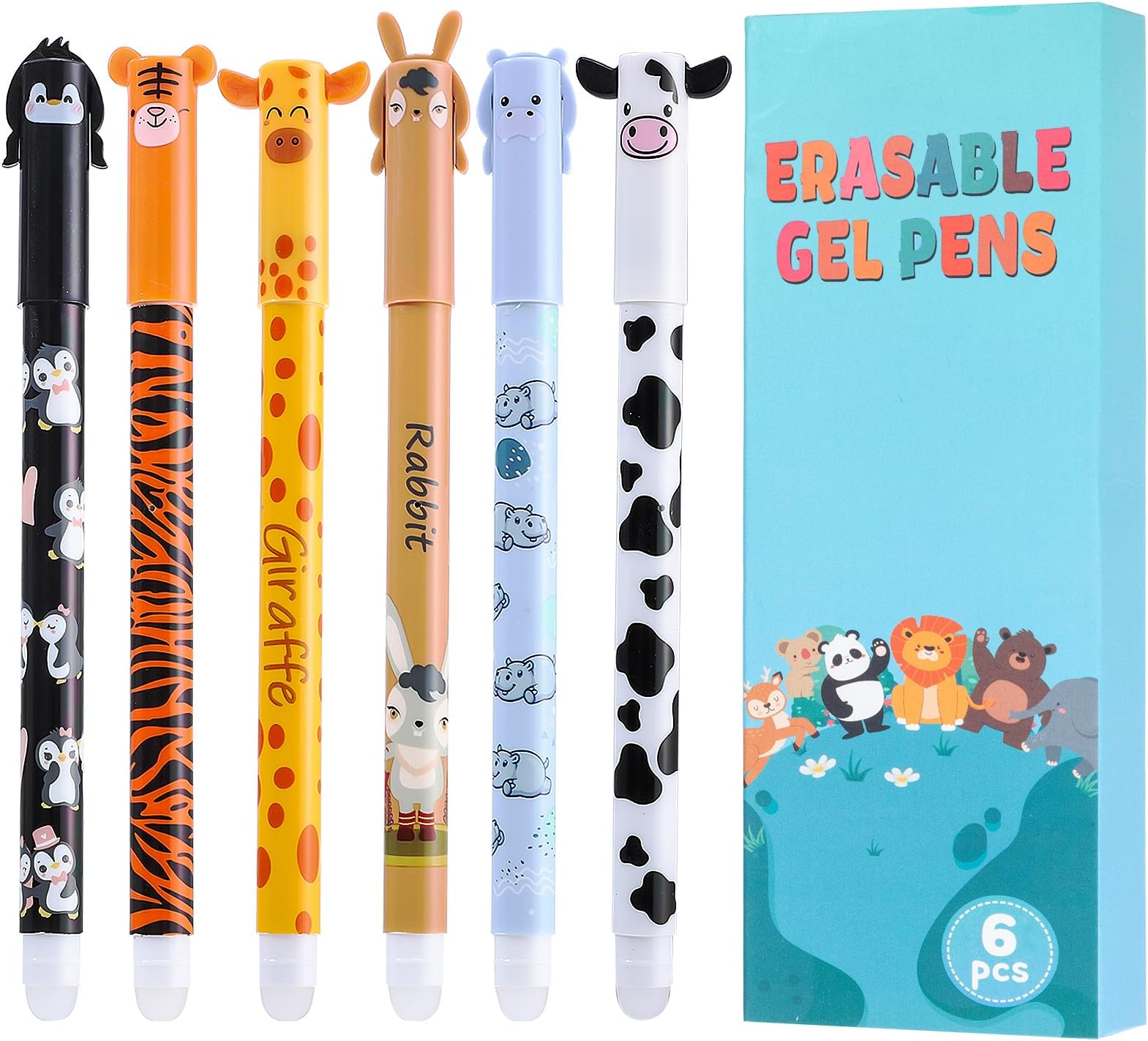 – Thboxes 6 Pcs Erasable Pens, 0.5 mm Tip Rub Out Pens Colored Ink Eraser Gel Pen for Writing Drawing Note Taking Kids Adults Office School Supplies,Animal Prints