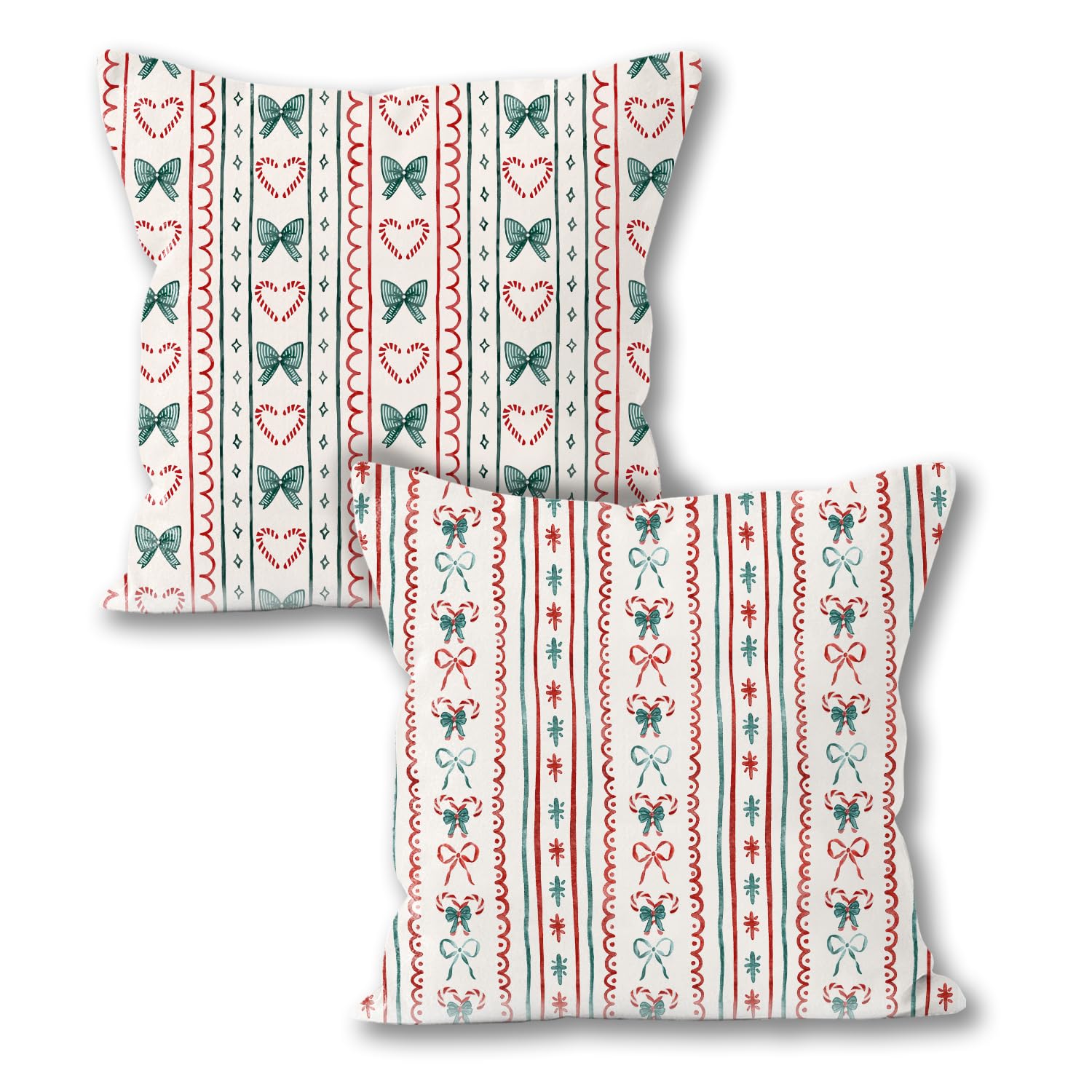 XUISWELL834 Red and Green Coquette Bow Striped Christmas Pillow Covers 18x18 Coquette Bow Xmas Christmas Teen Girl Room