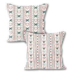 XUISWELL834 Red and Green Coquette Bow Striped Christmas Pillow Covers 18x18 Coquette Bow Xmas Christmas Teen Girl Room