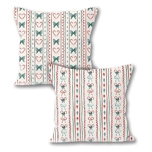 XUISWELL834 Red and Green Coquette Bow Striped Christmas Pillow Covers 18x18 Coquette Bow Xmas Christmas Teen Girl Room