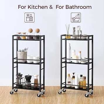 MAHANCRIS Slim Rolling Cart, Mobile Kitchen Cart on Wheels, Narrow Storage Cart for Small Space, Small Bar Cart, for Bathroom, Laundry, Living Room, Black RCHB1501