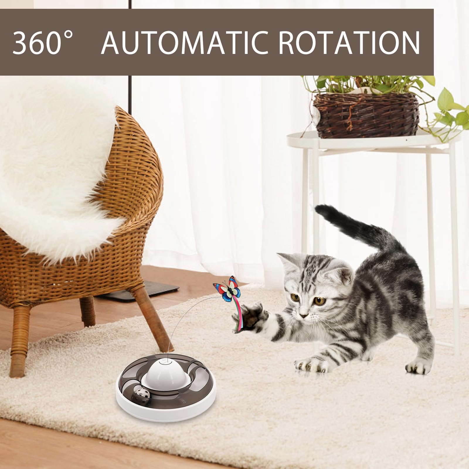 TNSLAND 3 in 1 giocattolo elettrico per gatti interattivo, giocattolo elettronico per gatti a farfalla Cat Toys, giocattolo intelligente per gatti
