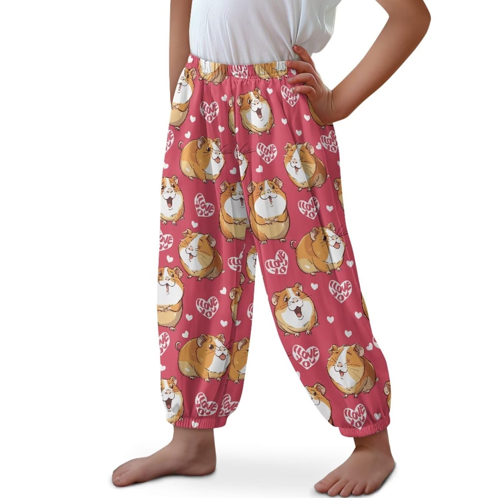 BYCHECAR Guinea Pig Heart Little Girls Yoga Trousers Beach Pants Casual Loose Harem Pants Kids Long Bloomers Baggy Activewear Sweatpants XL Size