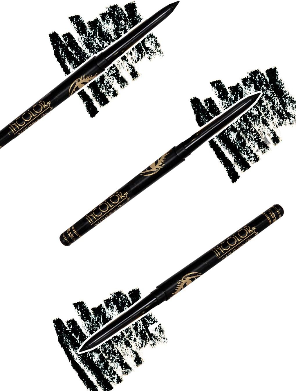 INCOLOR Auto Kajal Deep Black Waterproof, Smudge Proof Combo Pack of 3