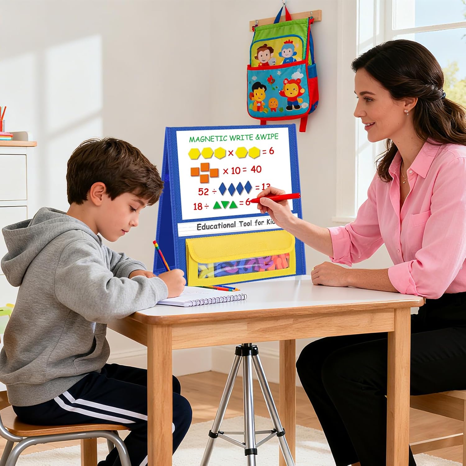EAMAY Magnetic Desktop Tabletop Stands Pocket Chart Foldable Small Dry Erase Board Classroom Tool for Kids Education (12W*15L, Magnetic)