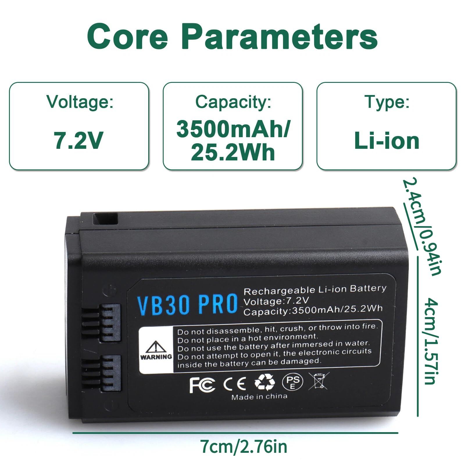 VB30 Akku 3500mAh Kompatibel mit GODOX V1Pro V1PRO-S V1PRO-N V1PRO-C V1PRO-F V100 V100C V100N V100S V1S V1C V1N V1O V860III V850III Kamerablitz, USB-C Eingang, 7,2V Li-Ionen Akku