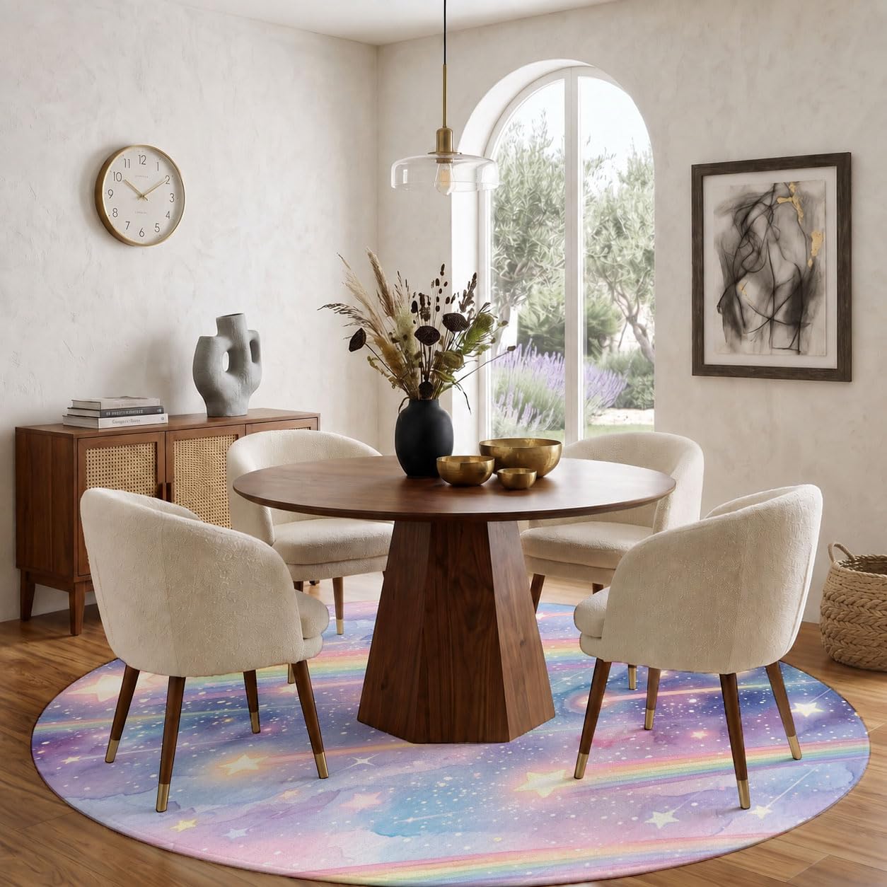Lavable Tapis Rond Univers Aquarelle Onirique