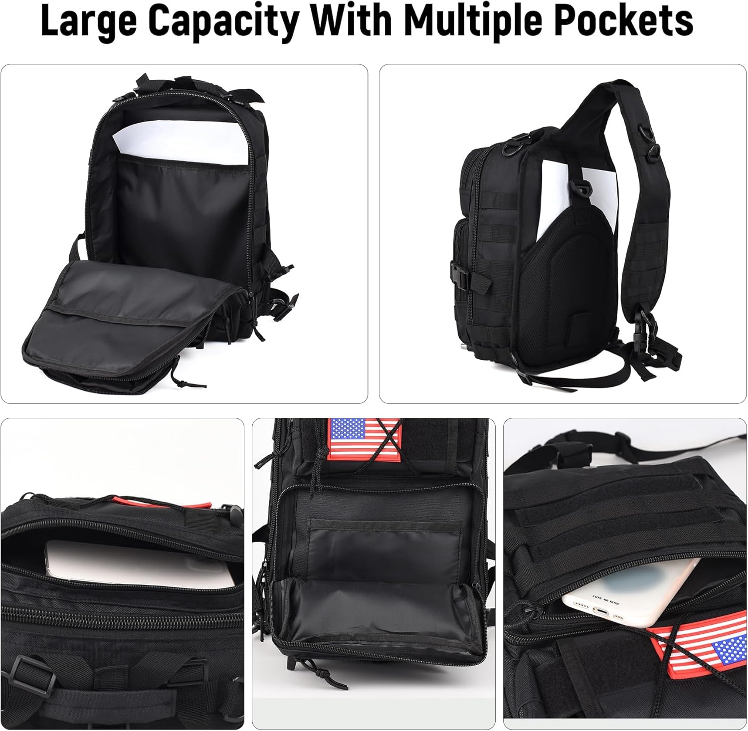 JUMAHE 8L/25L Tactical Sling Bag, Crossbody Bag for Men Outdoor, Military EDC Backpack for Every Day Carry (Black) - Image 4