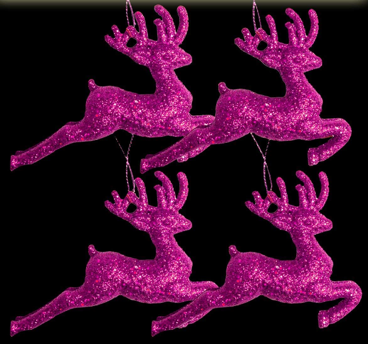 EliteKoopers 4 Pcs Reindeer Christmas Tree Decorations Baubles Glitter Hanging Item