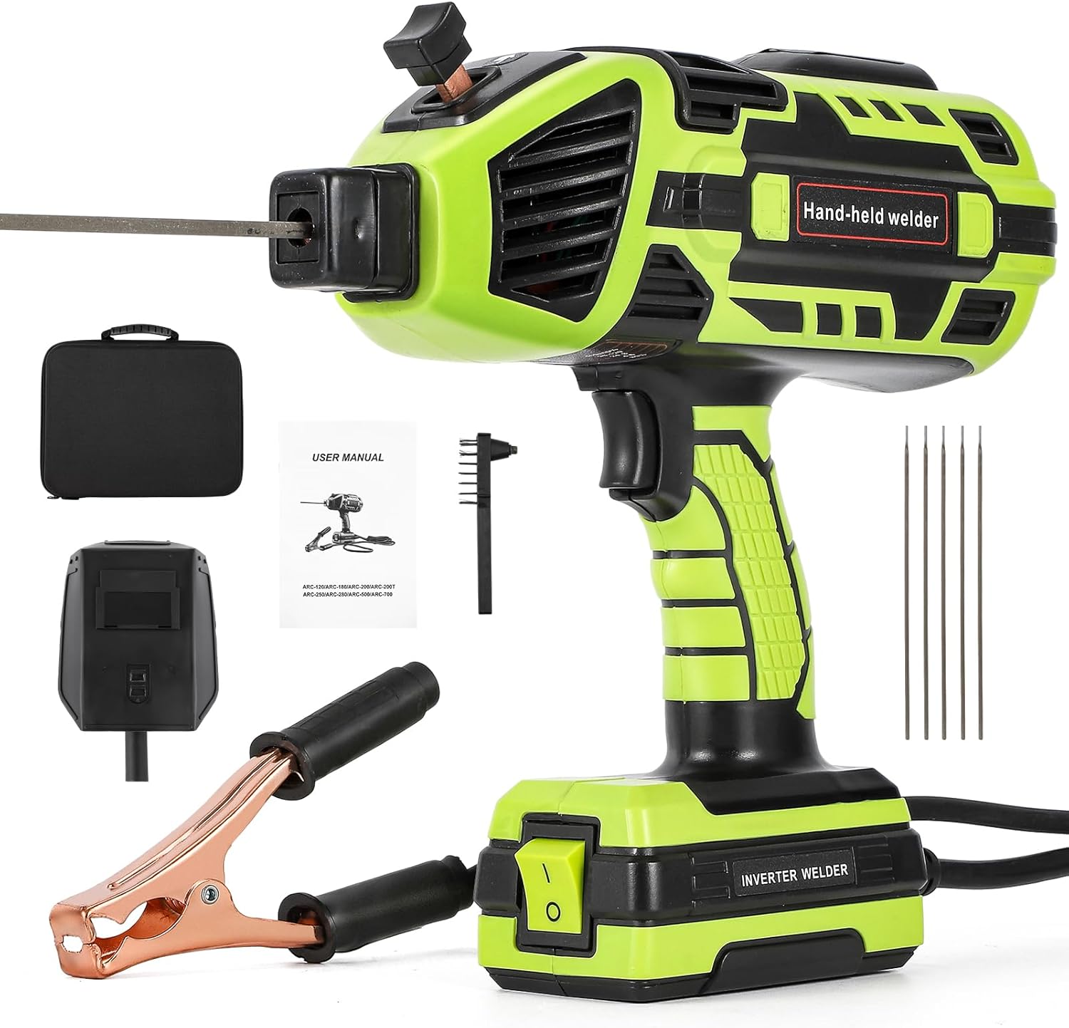 Bonvoisin Welding Machine Handheld, 110V Portable Welder with IGBT Inverter 5 Variable Current Adjustment for 3/32"-1/8" Welding Rods (Green)